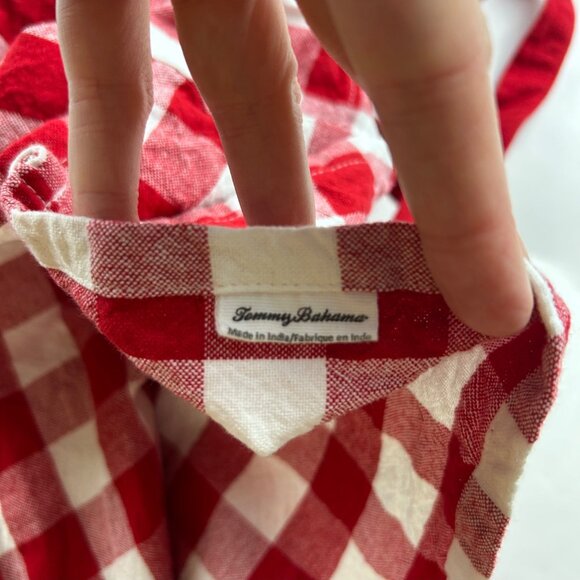 Tommy Bahama Red Gingham American Griller Cotton Tie Apron OS - Picture 4 of 6